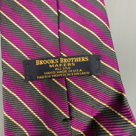 Brooks Brothers Silk Tie | Purple Gold Ribbed London USA Made - Picture 6 of 7